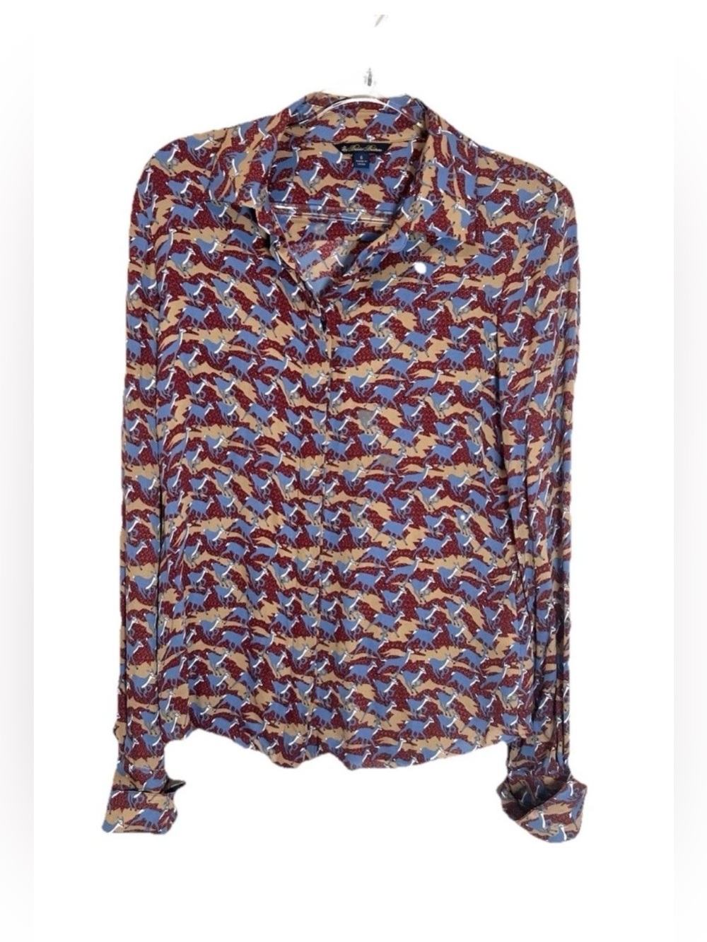 Brooks Brothers 100% Silk Button Down Shirt Animal Print Women Sz 6 Novelty Work